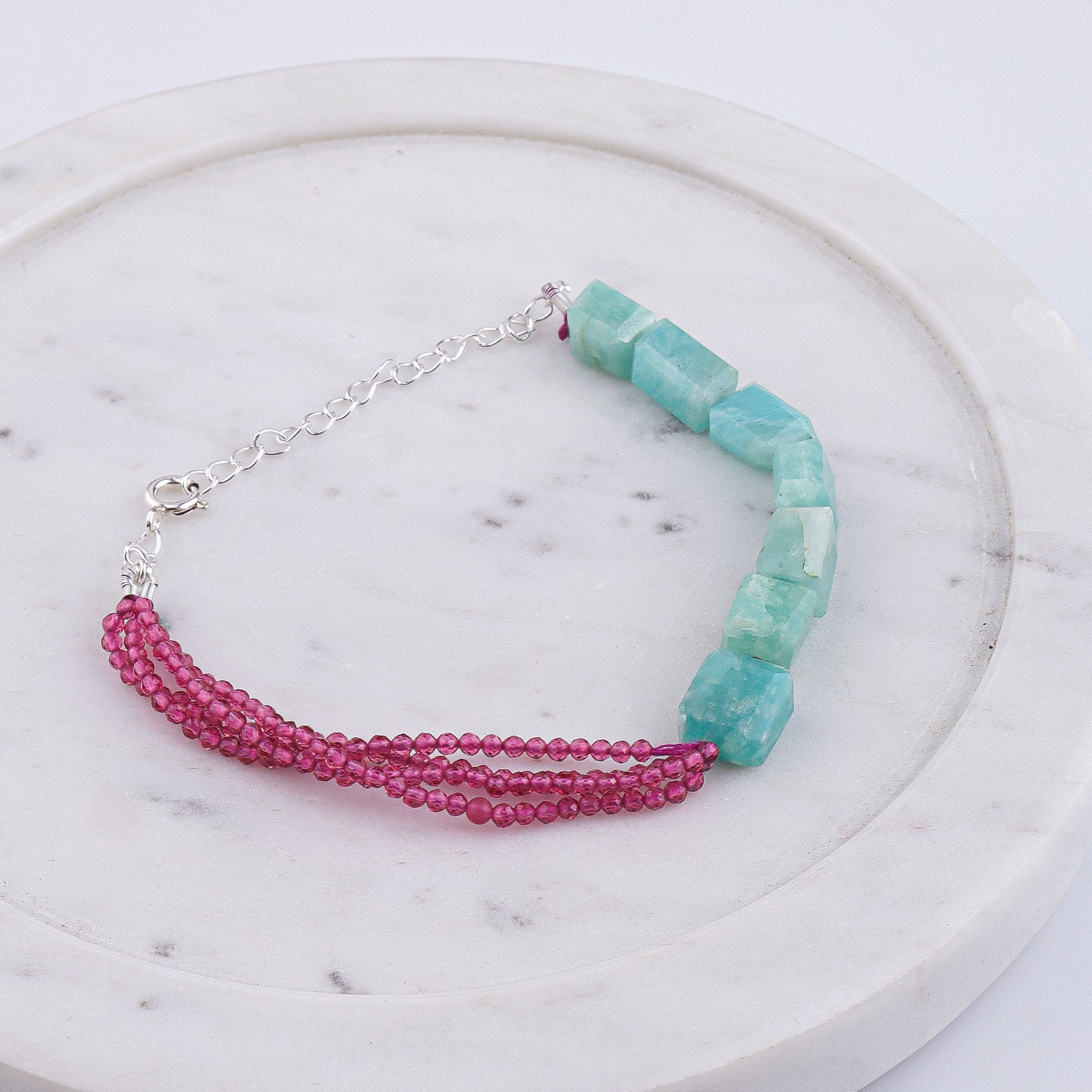 Amazonite & Ruby Silver Bracelet (Project Handmade)
