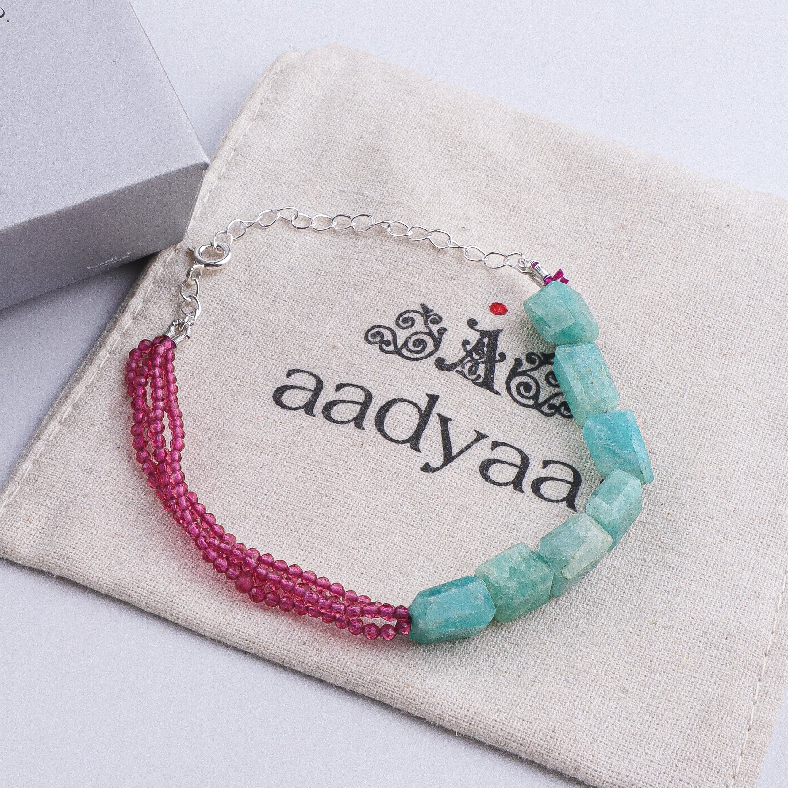 Amazonite & Ruby Silver Bracelet (Project Handmade)