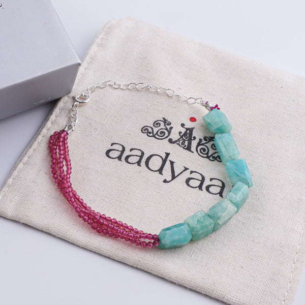 Amazonite & Ruby Silver Bracelet (Project Handmade)
