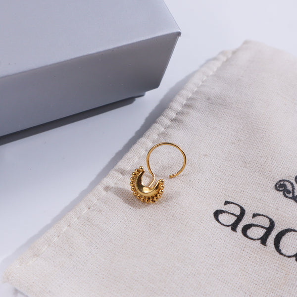 Chandrakor Nose pin : Big (Pierced) |  92.5 Silver | 22K Gold Plated
