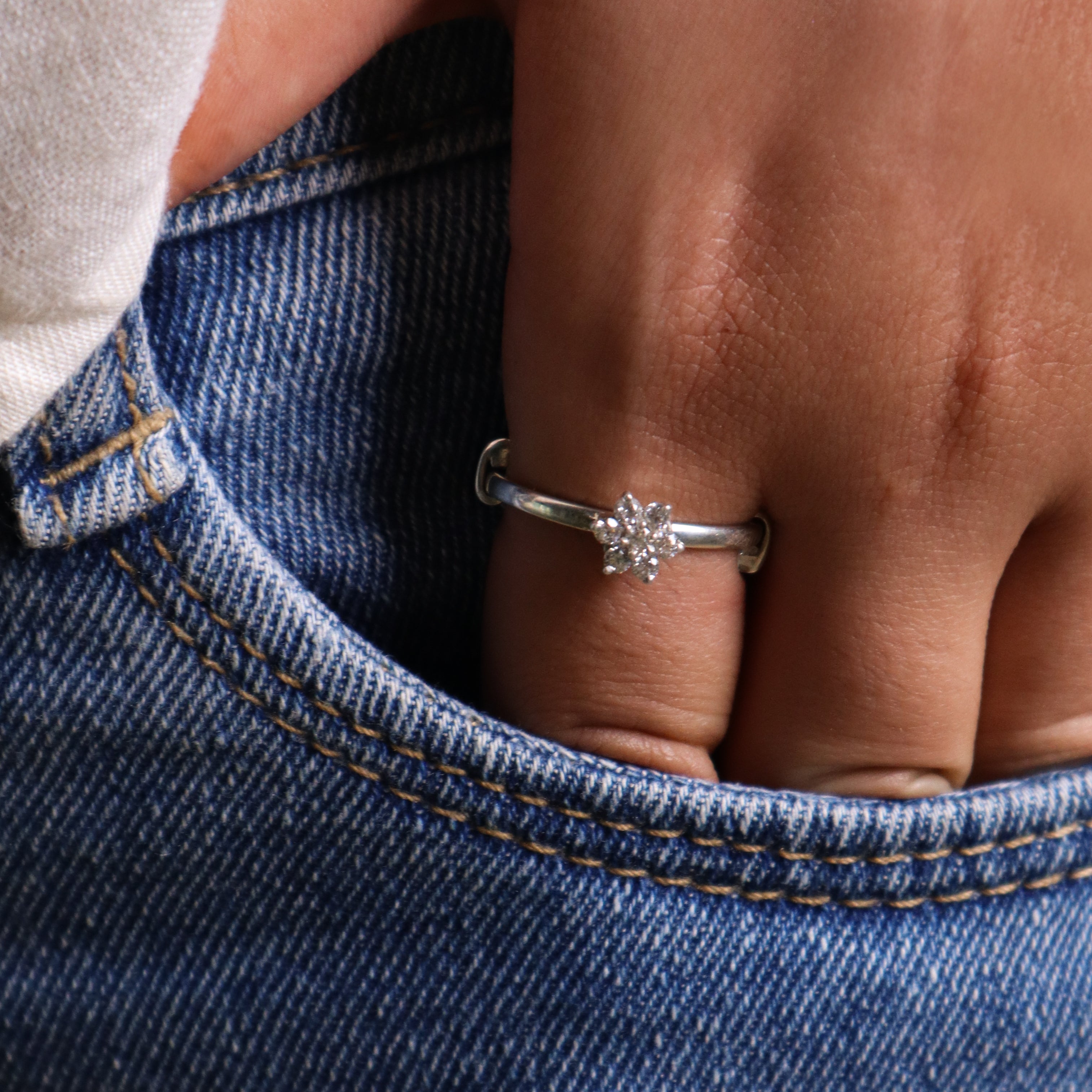 Silver CZ Flower Ring Small