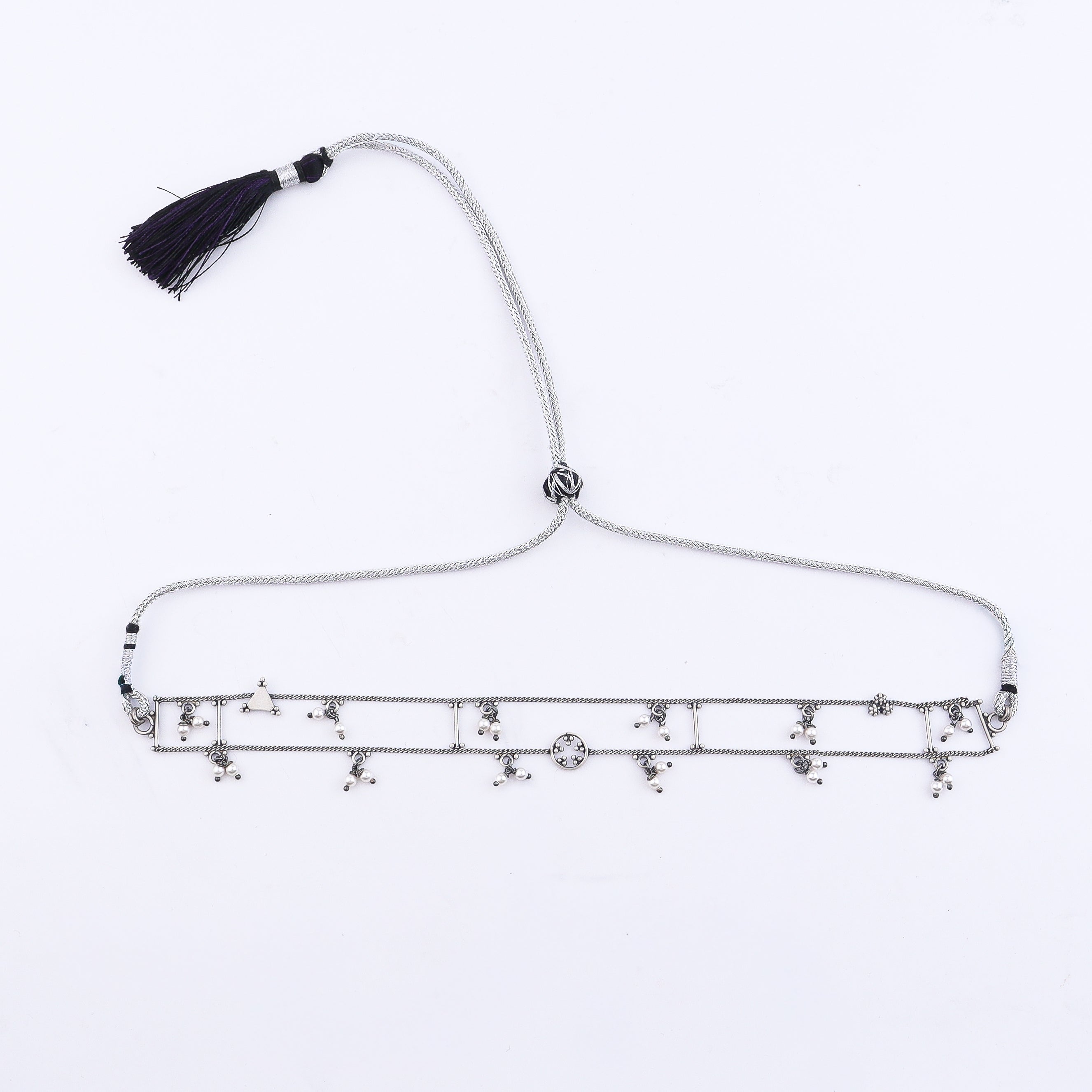 Silver Oxidized Multicharm Choker