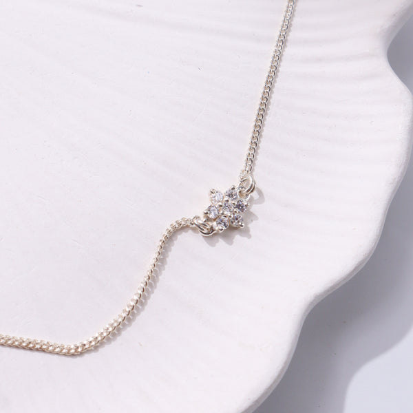 Silver chain with floral pendant and CZ stones