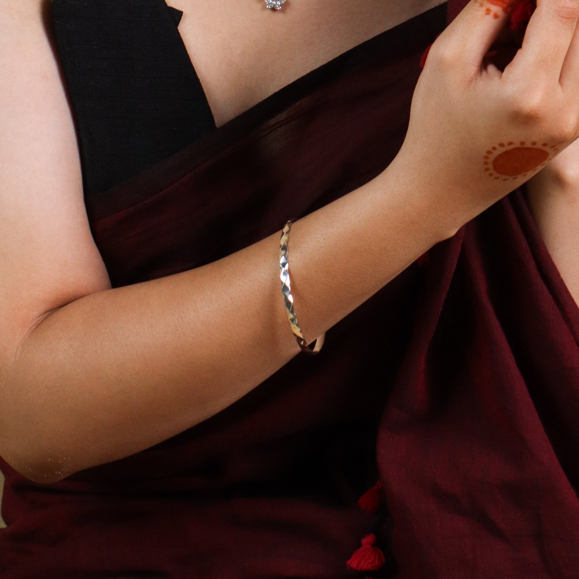 Silver Abstract Textured Bangle