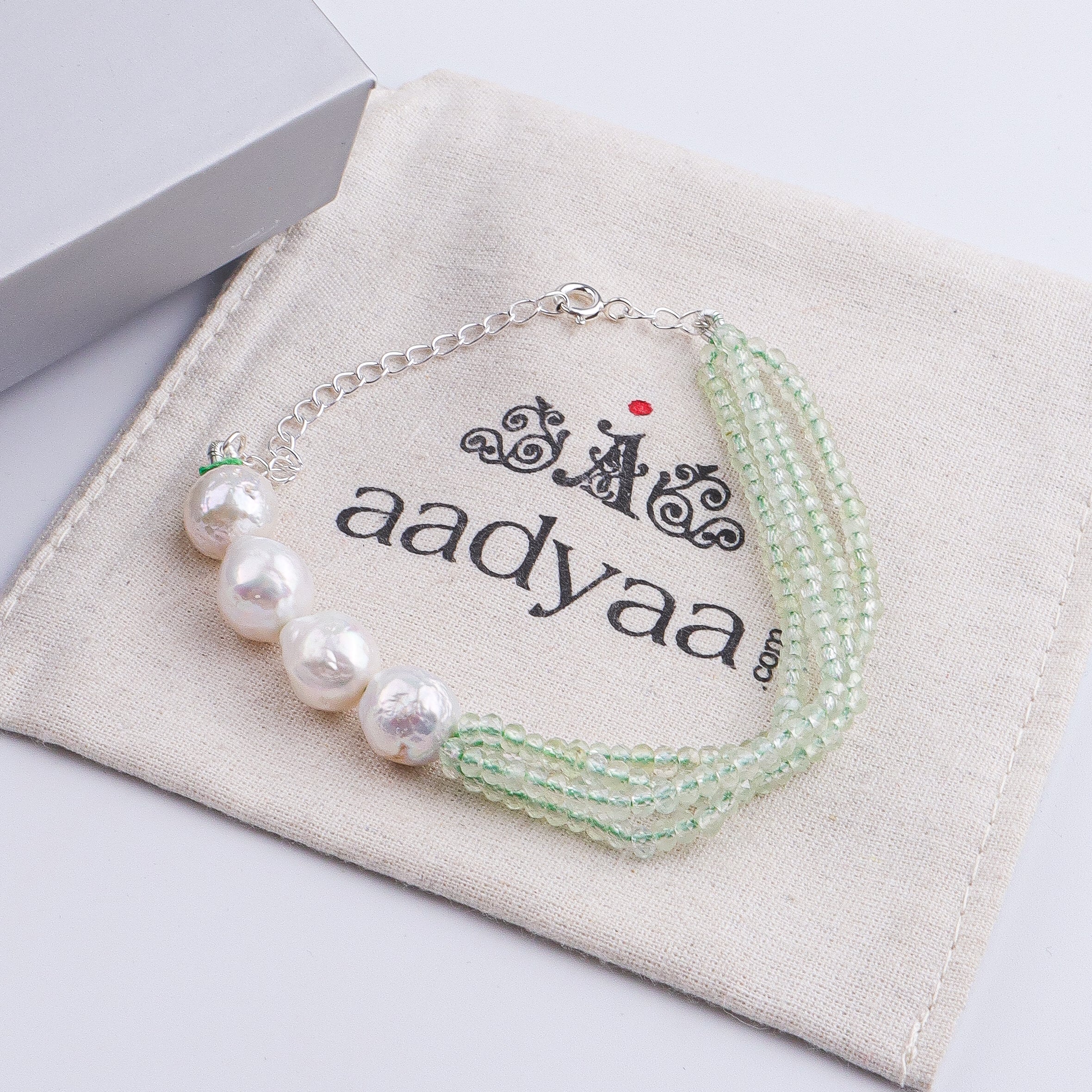Peridot & Baroque Pearl Silver Bracelet (Project Handmade)