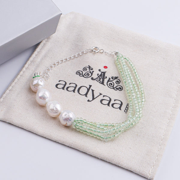 Peridot & Baroque Pearl Silver Bracelet (Project Handmade)