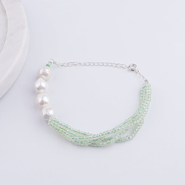 Peridot & Baroque Pearl Silver Bracelet (Project Handmade)
