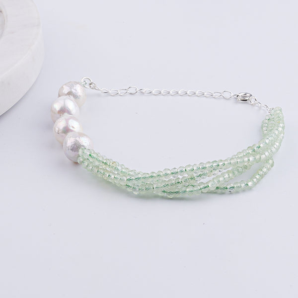 Peridot & Baroque Pearl Silver Bracelet (Project Handmade)