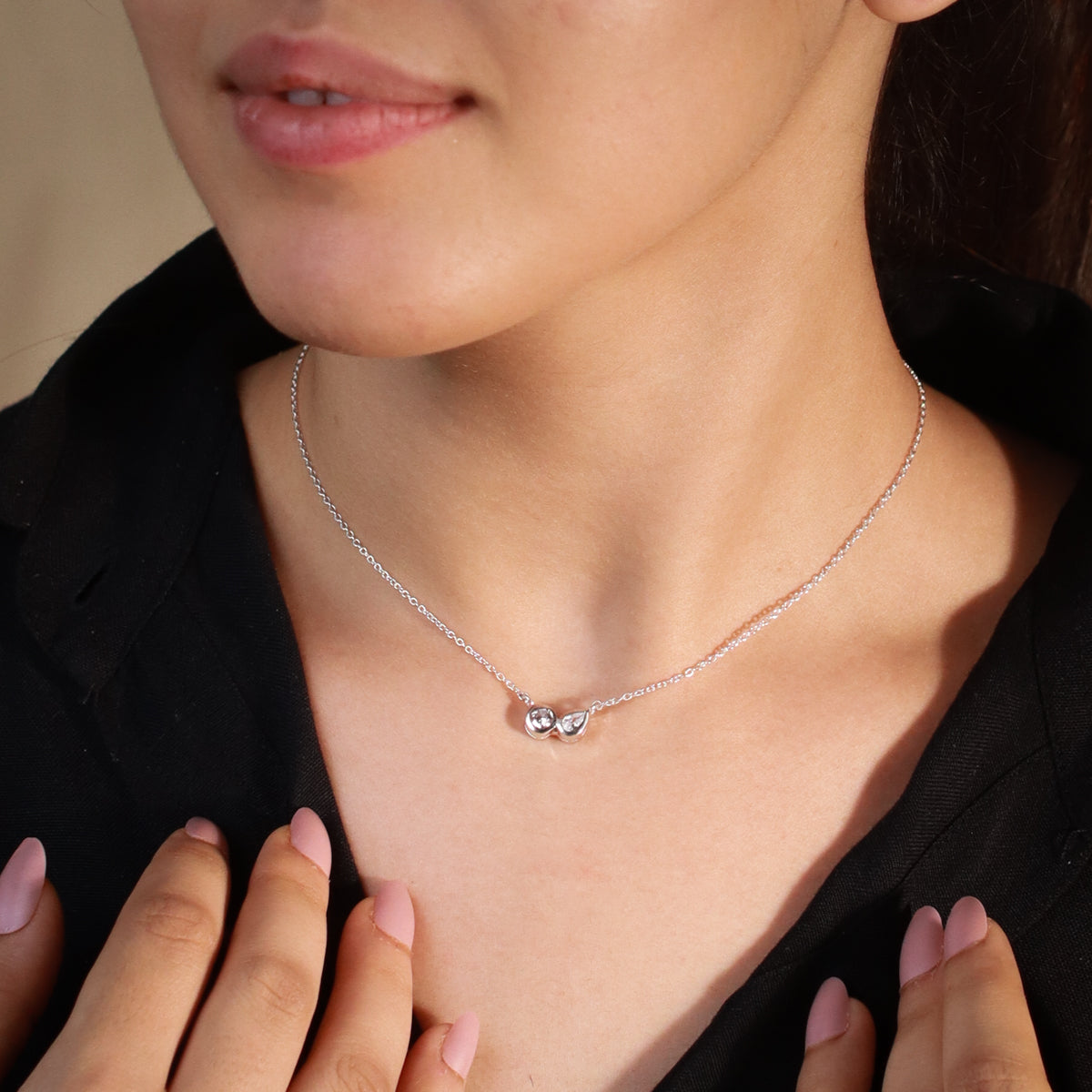 Silver Chain with Twin CZ Dots