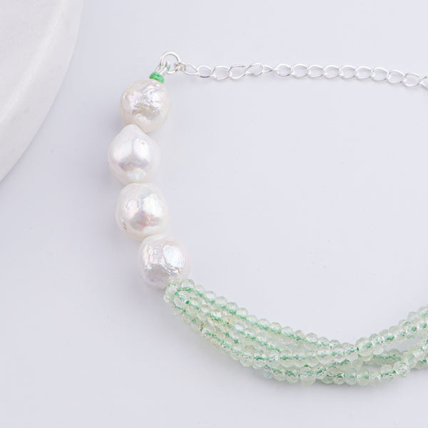Peridot & Baroque Pearl Silver Bracelet (Project Handmade)
