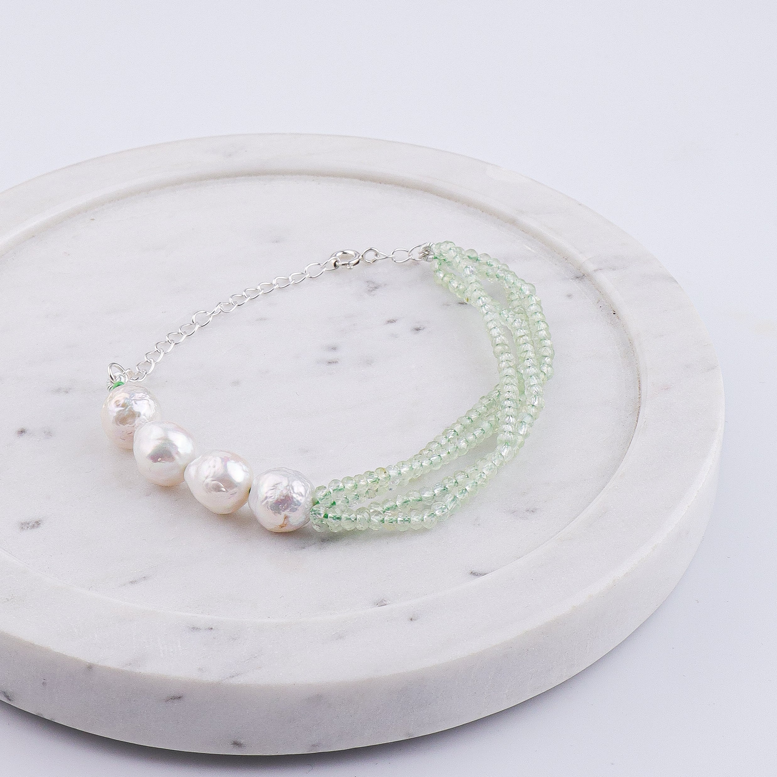 Peridot & Baroque Pearl Silver Bracelet (Project Handmade)