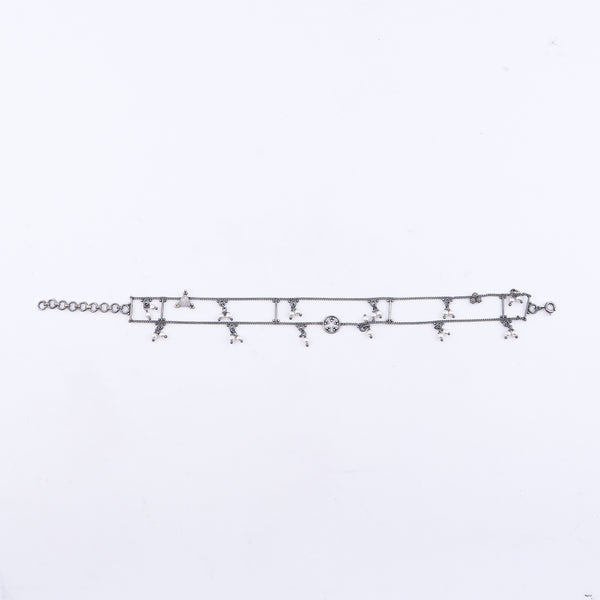 Silver Oxidized Multicharm Anklet