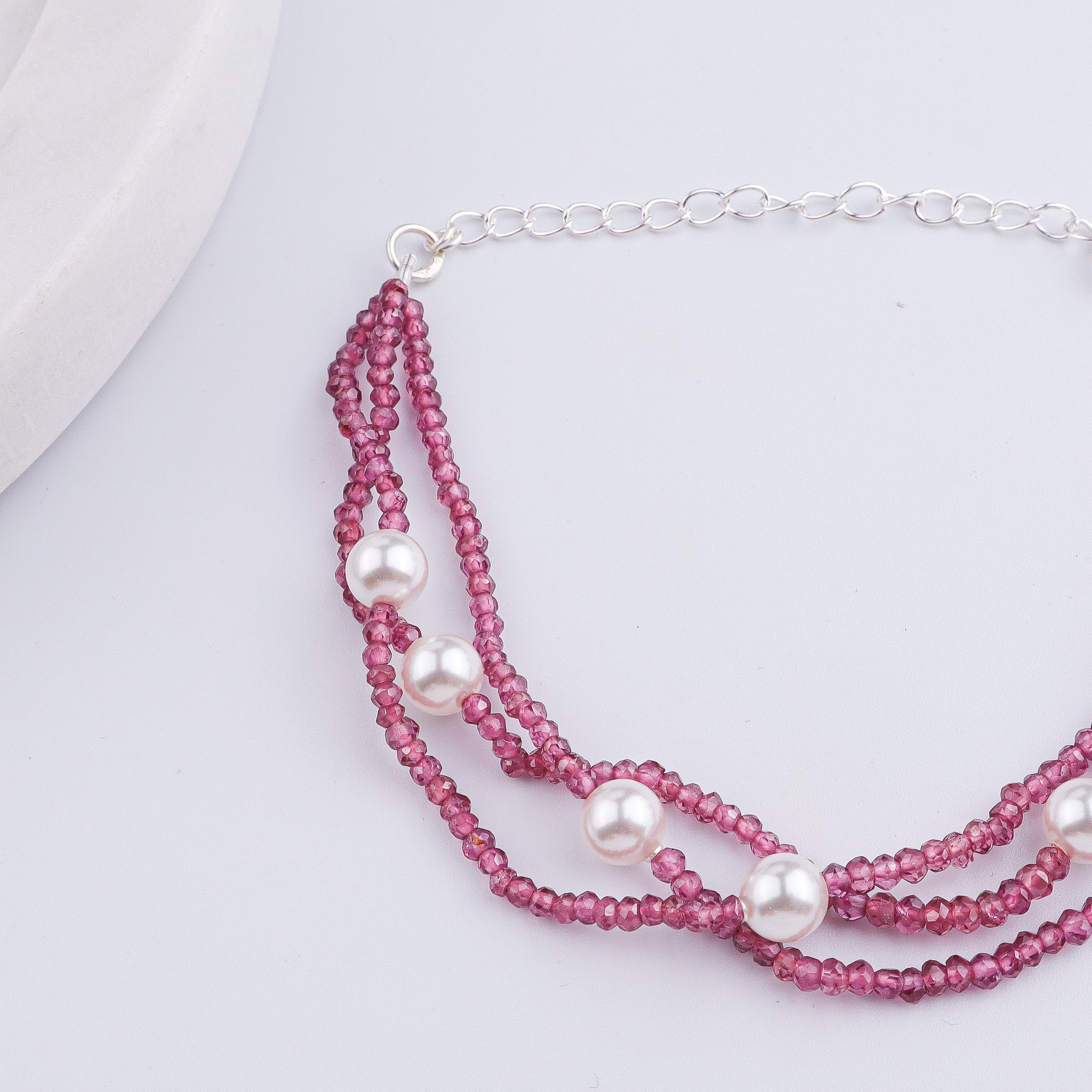 Ruby & Pearl Silver Bracelet (Project Handmade)