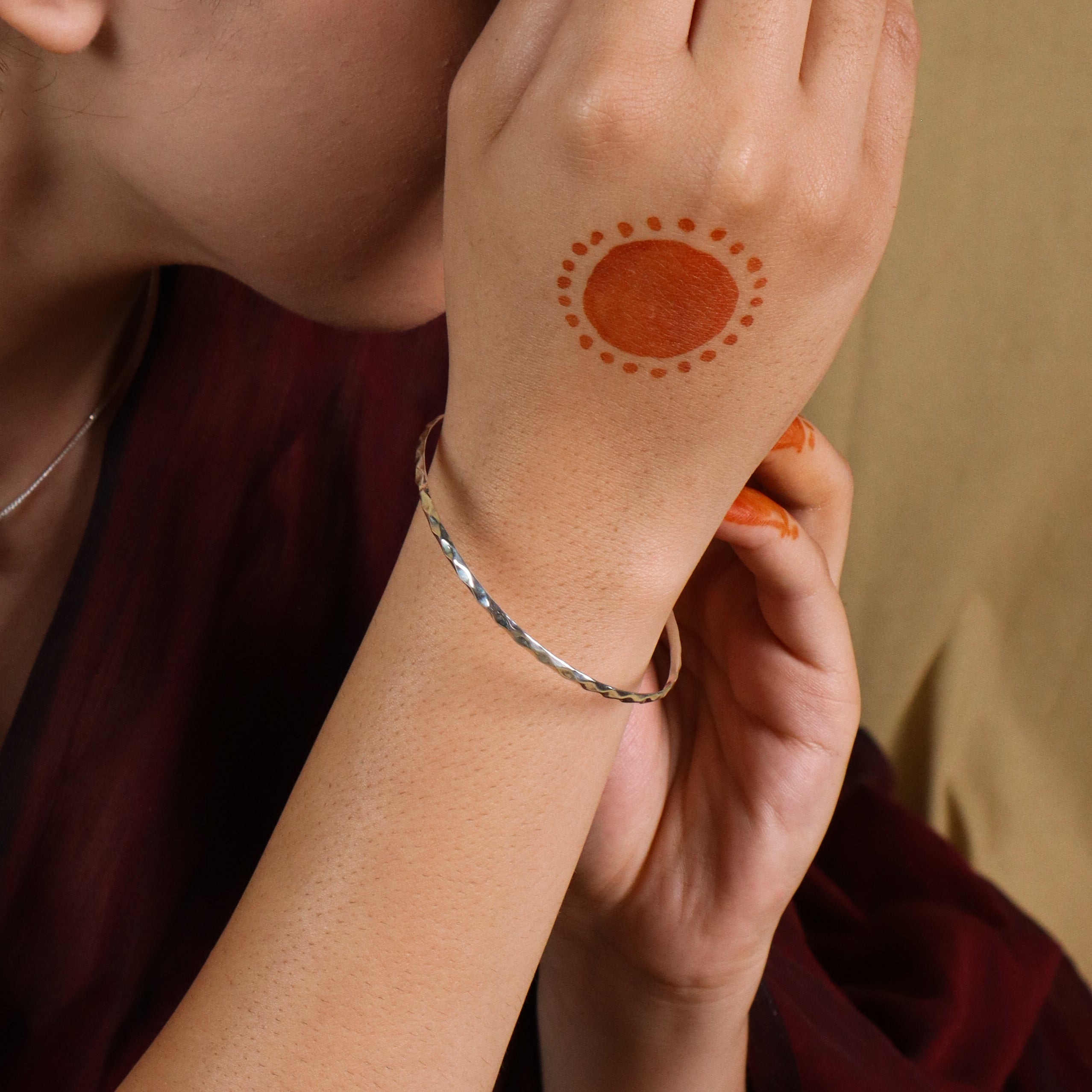 Silver Thin Abstract Textured Bangle
