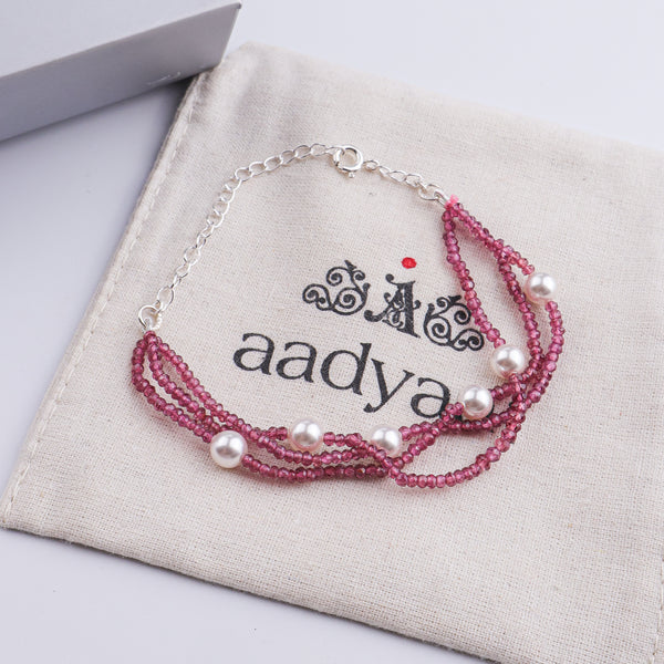 Ruby & Pearl Silver Bracelet (Project Handmade)