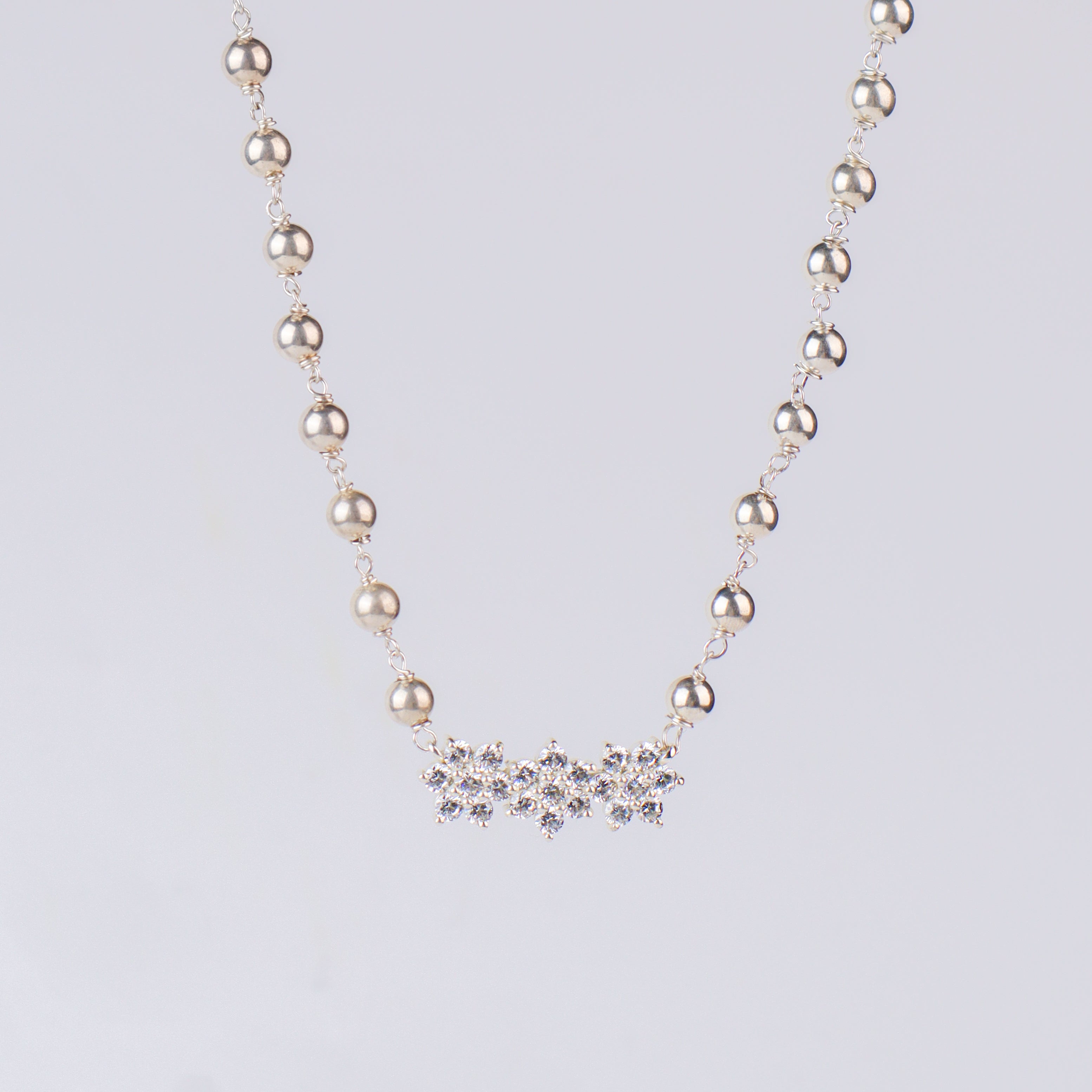 Flower Motif Big Set with Silver Beads | CZ | 92.5 Silver