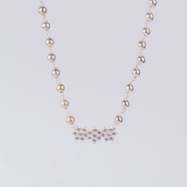 Flower Motif Big Set with Silver Beads | CZ | 92.5 Silver