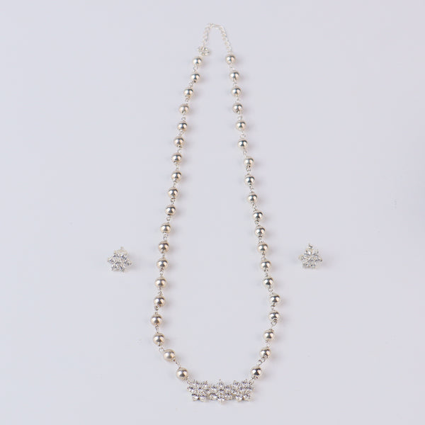 Flower Motif Big Set with Silver Beads | CZ | 92.5 Silver