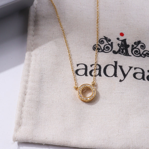 Gold circle CZ pendant necklace