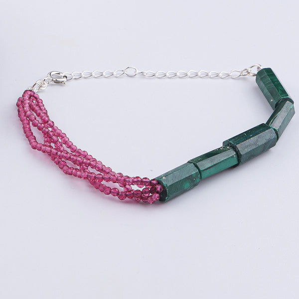 Green Malachite & Ruby Silver Bracelet (Project Handmade)