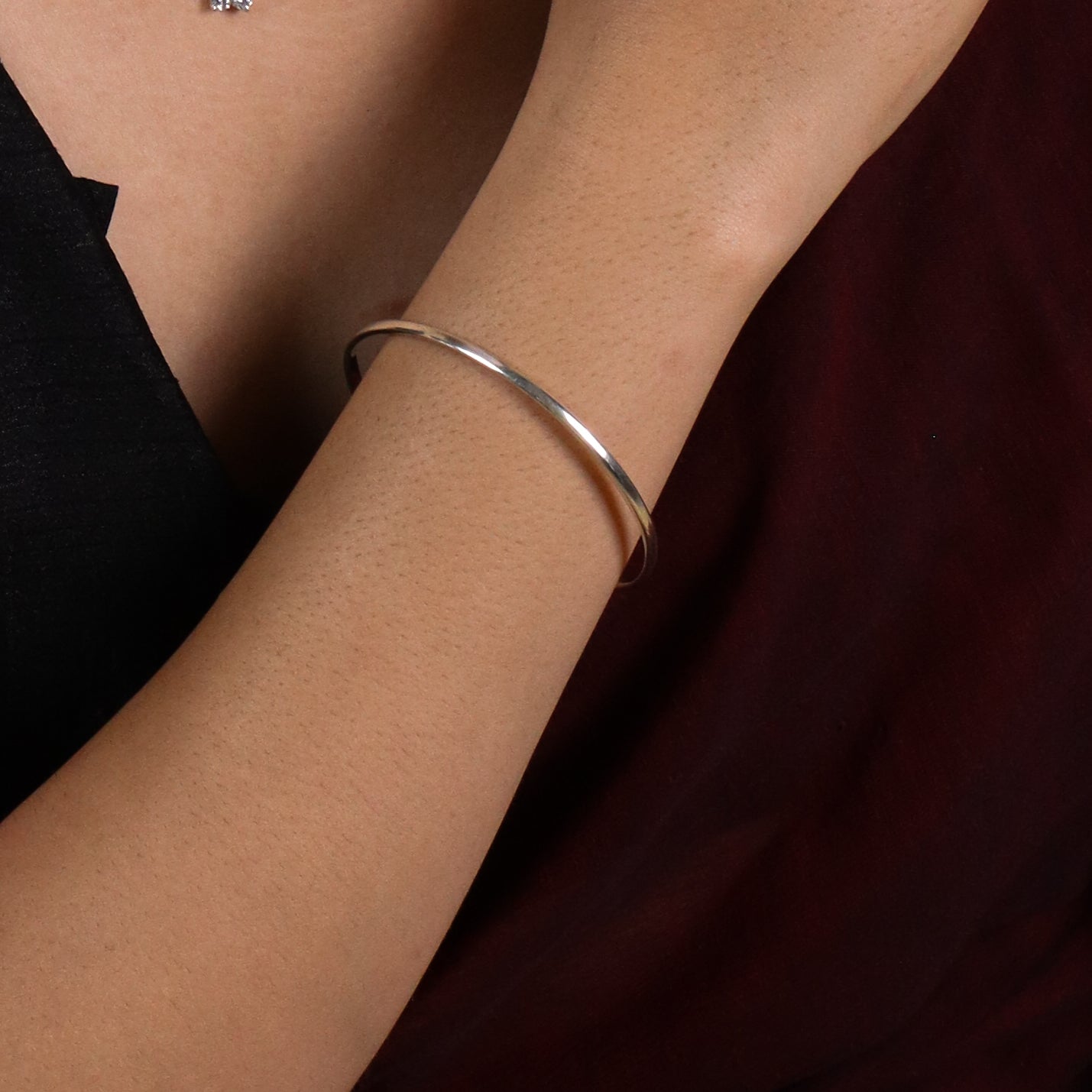 Silver Plain Bangle (Curvy Flat)