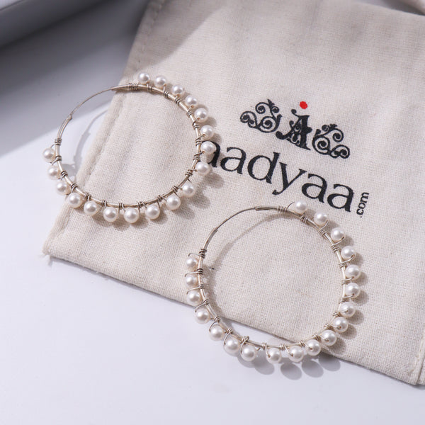 Classic Pearl Hoop Earrings - Large