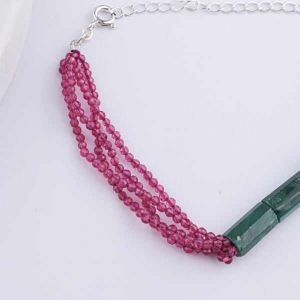 Green Malachite & Ruby Silver Bracelet (Project Handmade)