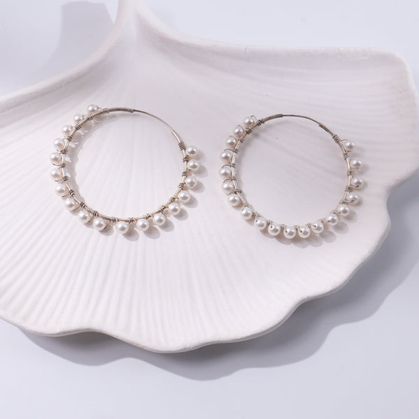 Classic Pearl Hoop Earrings - Large