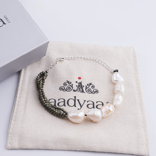 Pyrite & Freshwater Pearl Silver Bracelet (Project Handmade)