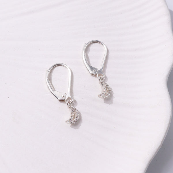 Silver CZ Moon Earrings