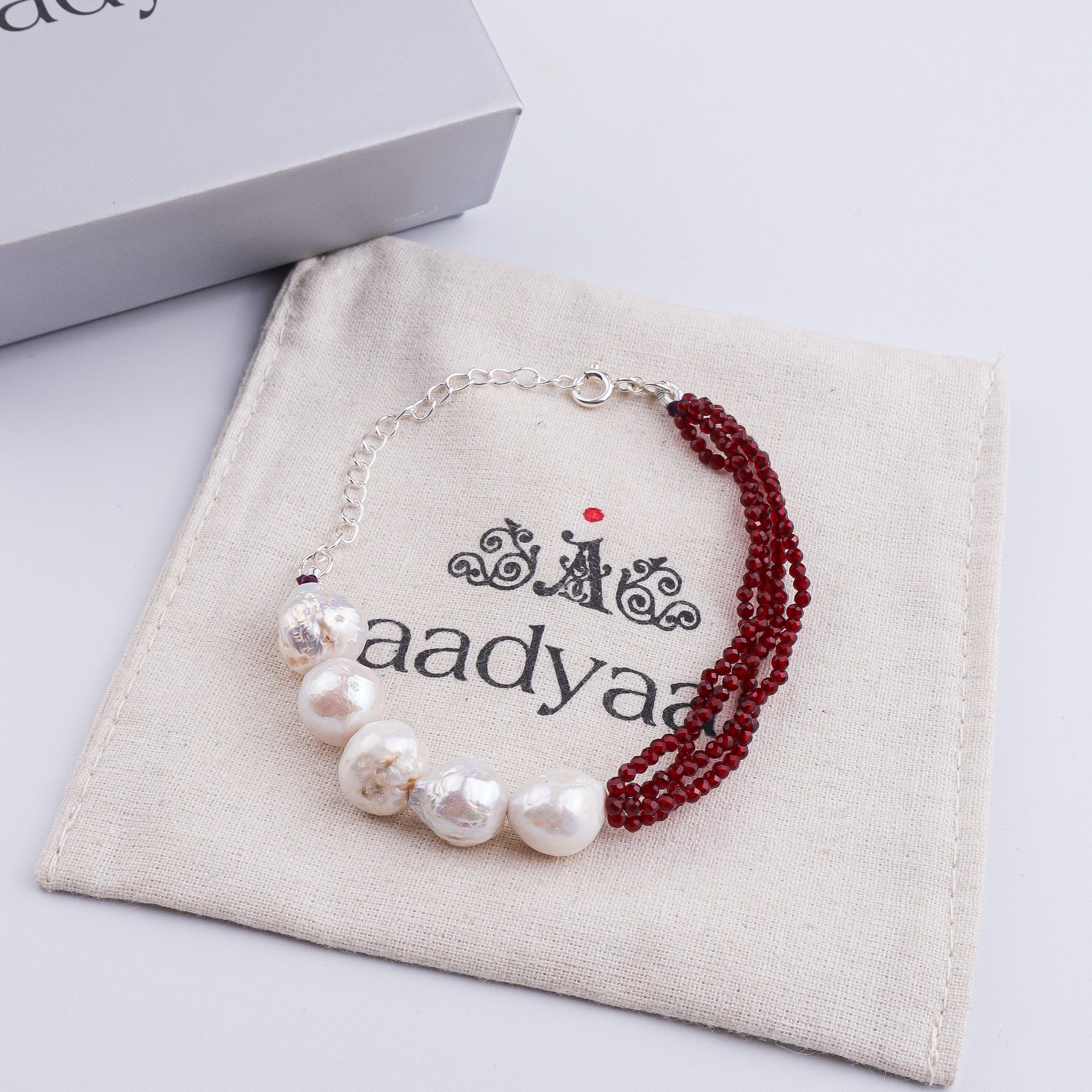 Garnet & Baroque Pearl Silver Bracelet (Project Handmade)