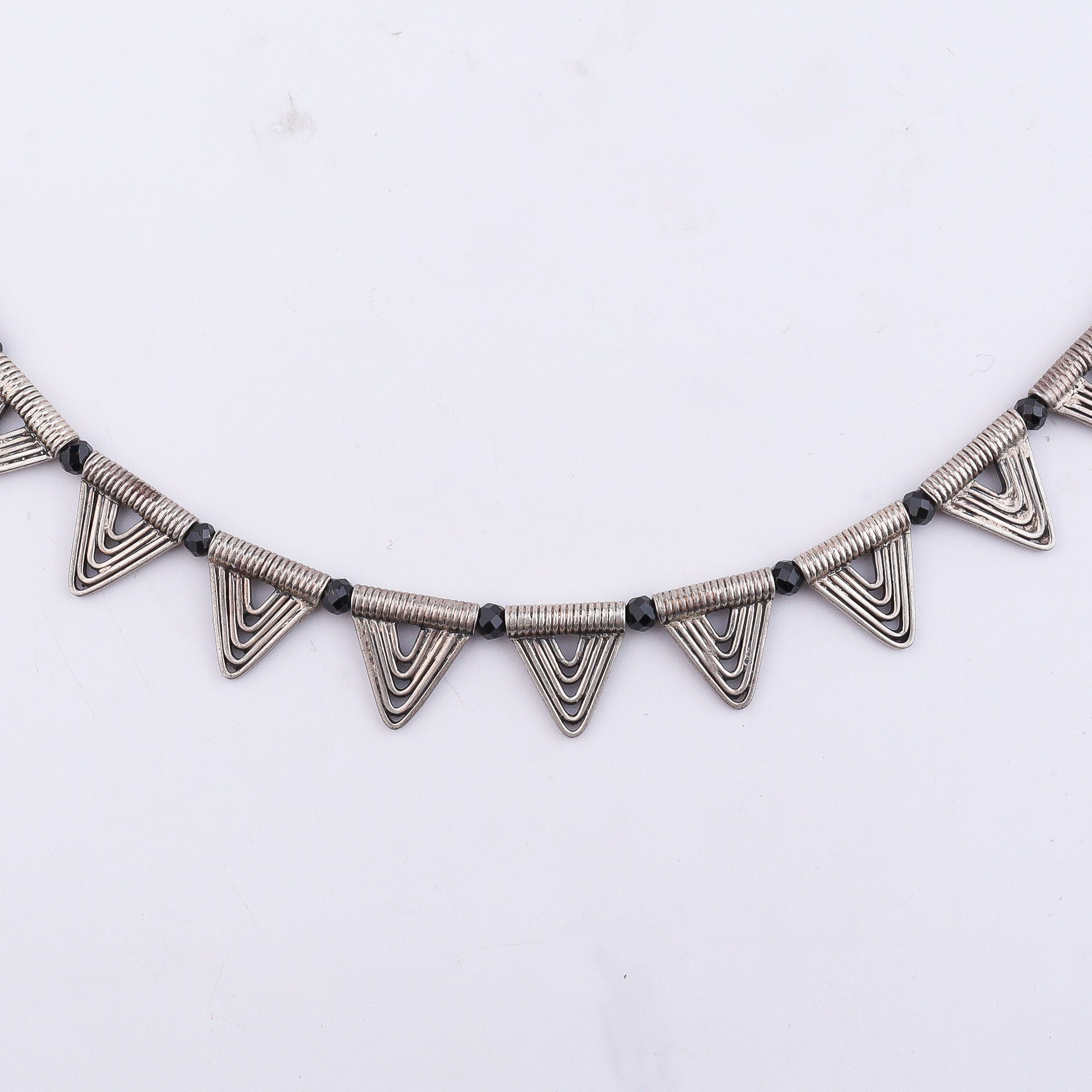 Triangle Motif Necklace with Black Spinel