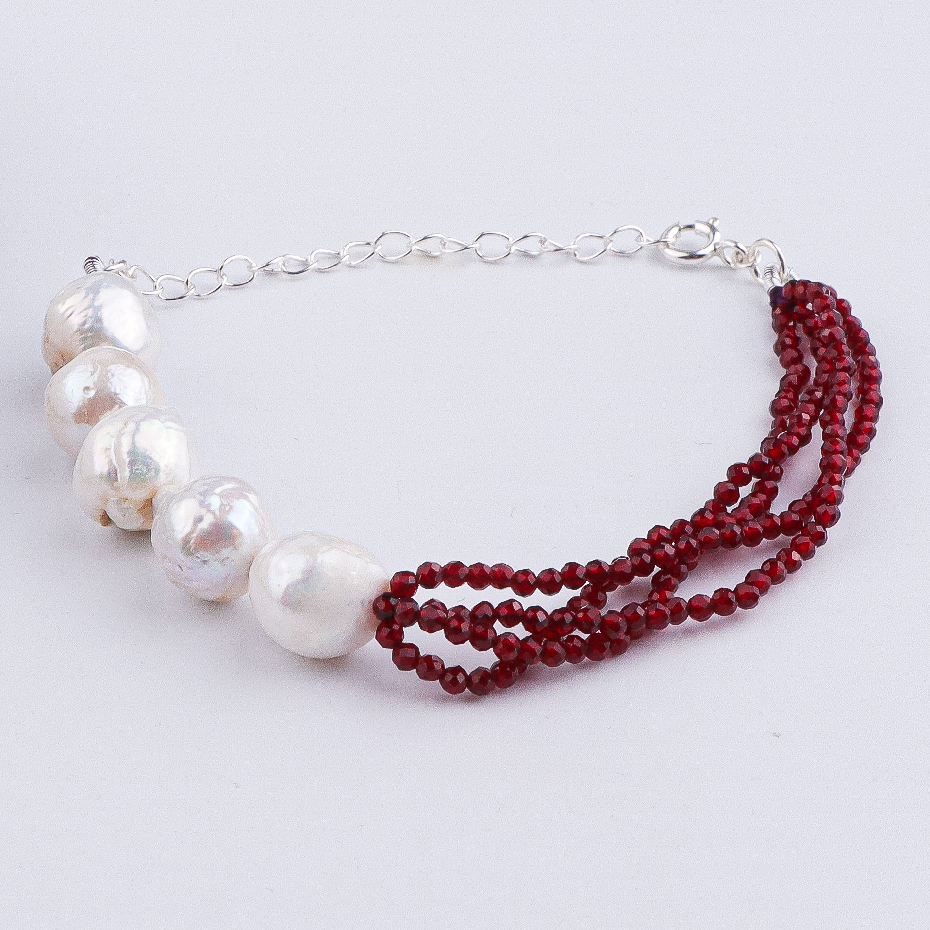 Garnet & Baroque Pearl Silver Bracelet (Project Handmade)