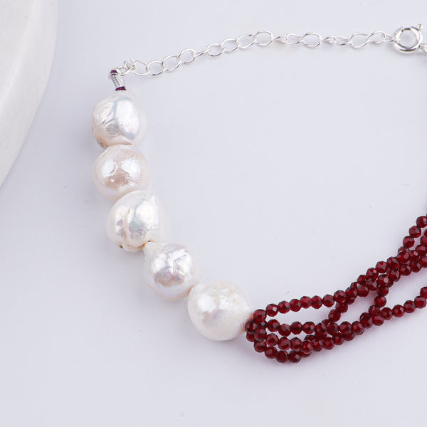 Garnet & Baroque Pearl Silver Bracelet (Project Handmade)