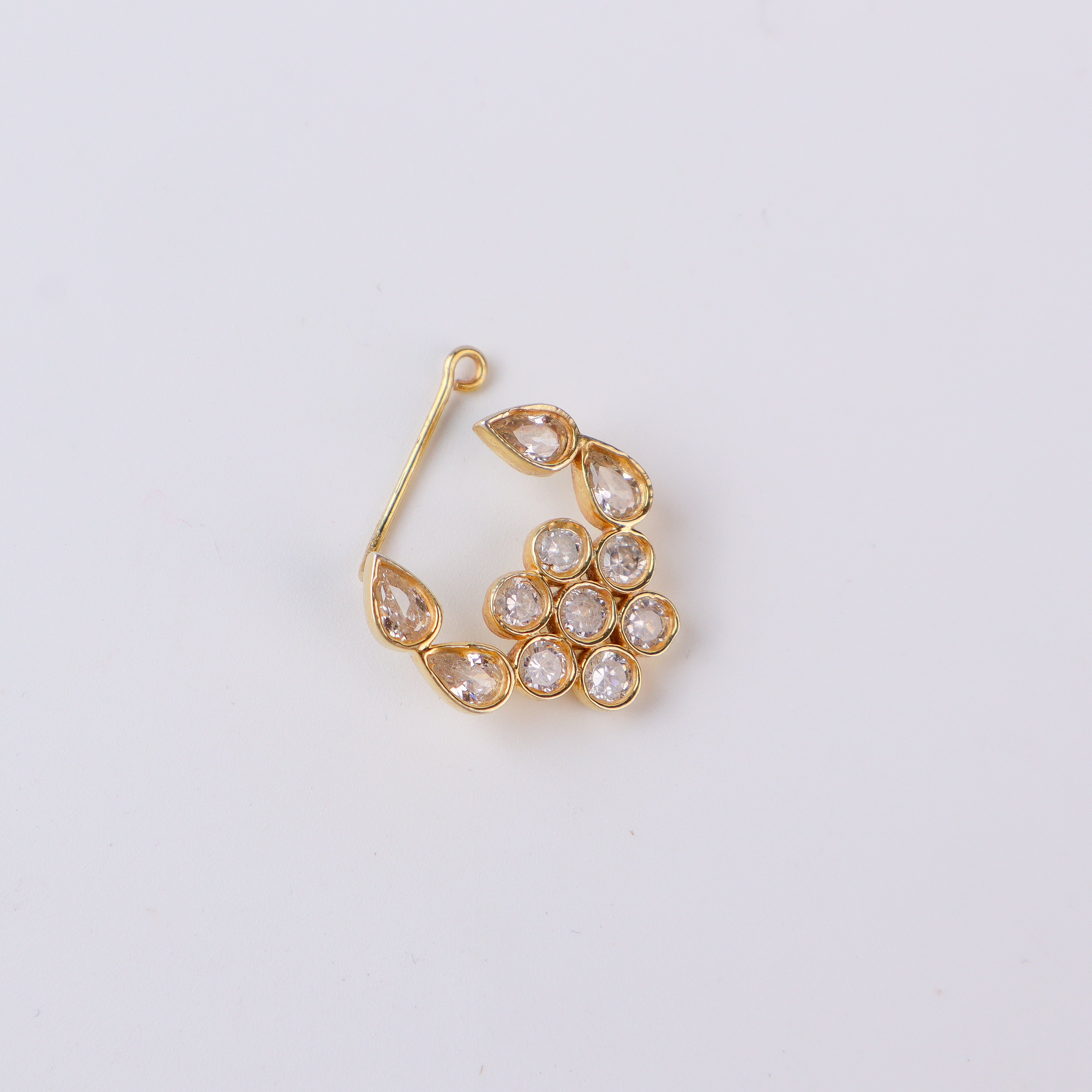 Silver CZ Nath Floral (Left, Clip on) |  92.5 Silver | 22K Gold Plated