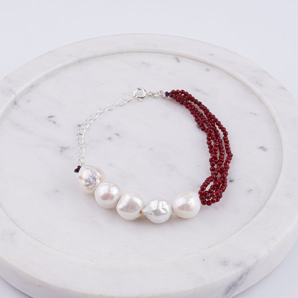 Garnet & Baroque Pearl Silver Bracelet (Project Handmade)