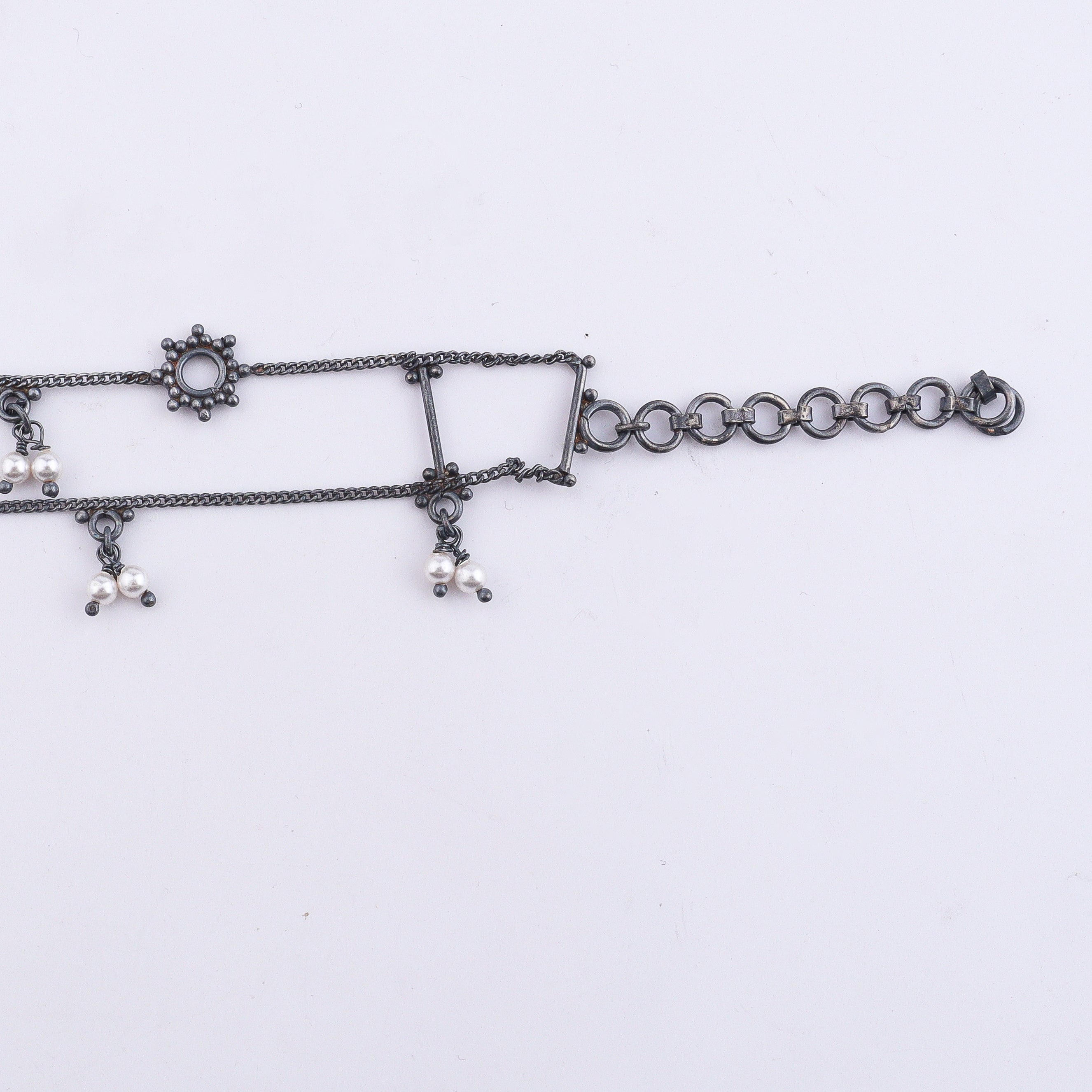 Silver Oxidized Multicharm Anklet