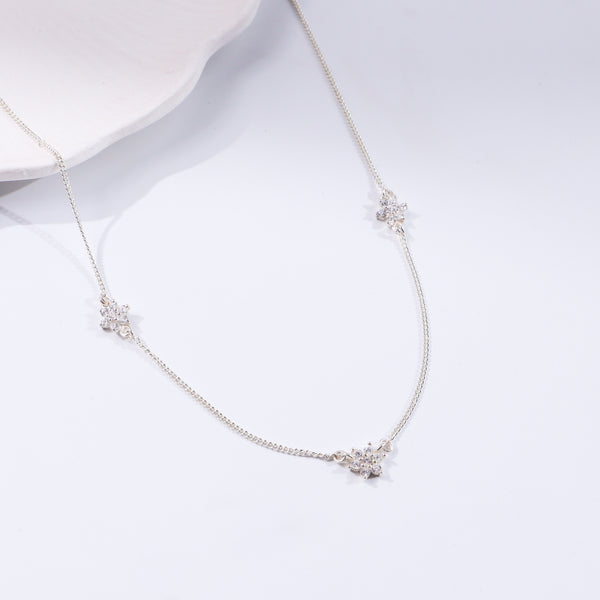 Small CZ Flower Multi Motif Necklace