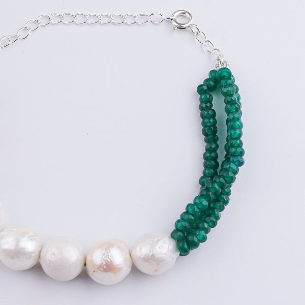 Green Onyx & Baroque Pearl Silver Bracelet (Project Handmade)