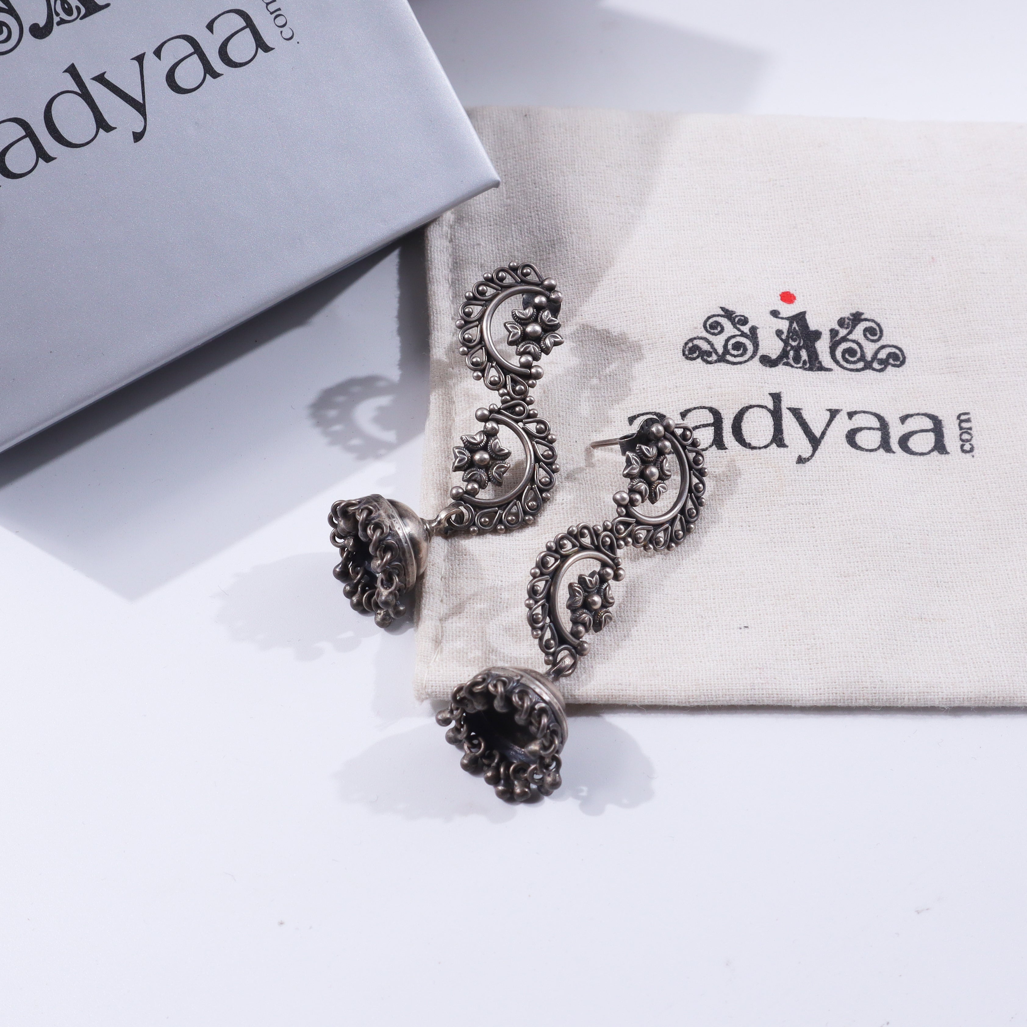 Sterling silver statement filigree earrings with intricate floral design