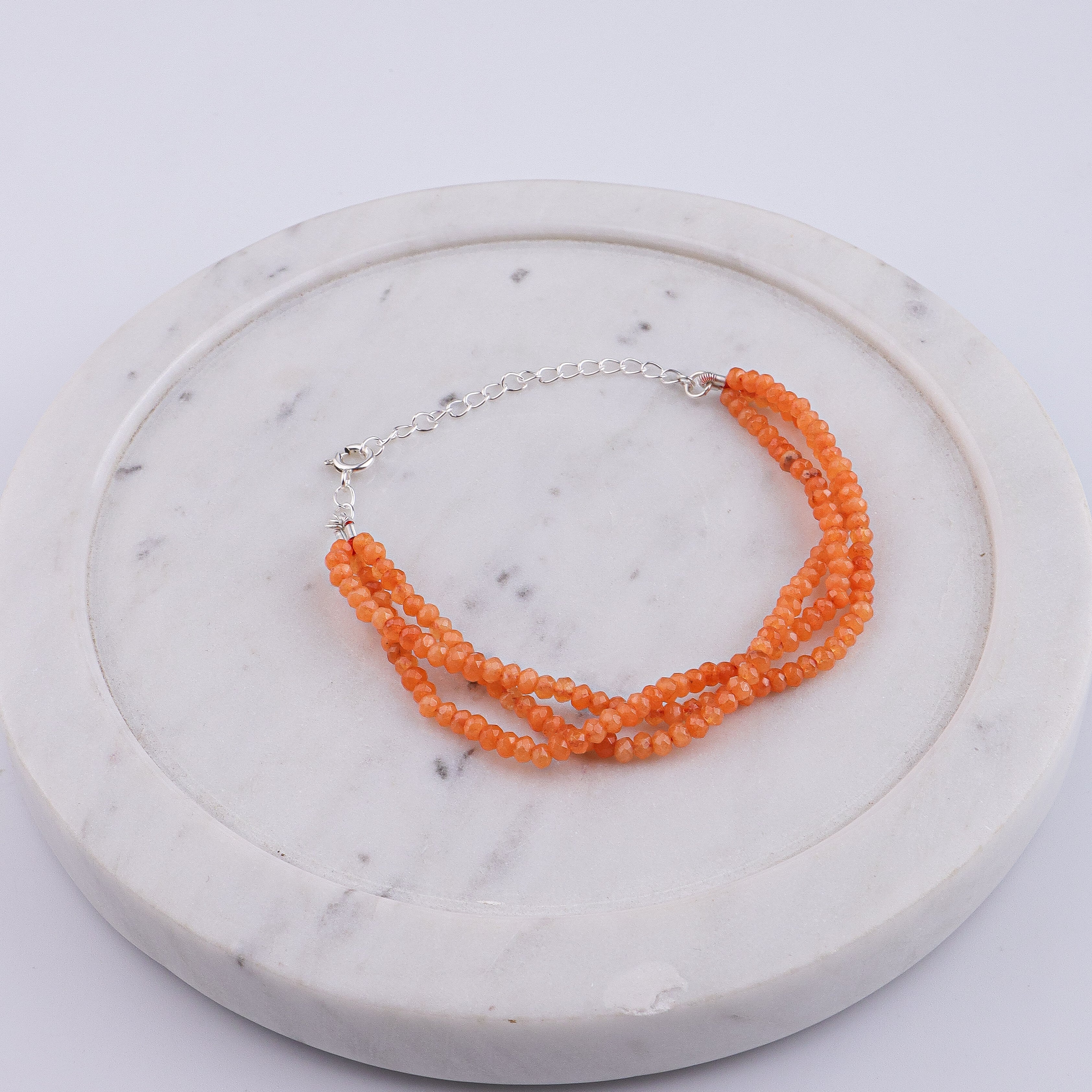 Orange Jade Silver Bracelet (Project Handmade)