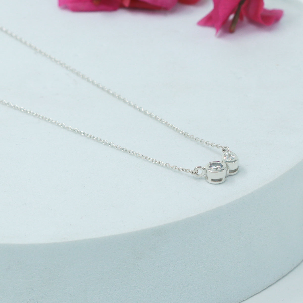 Silver Chain with Twin CZ Dots