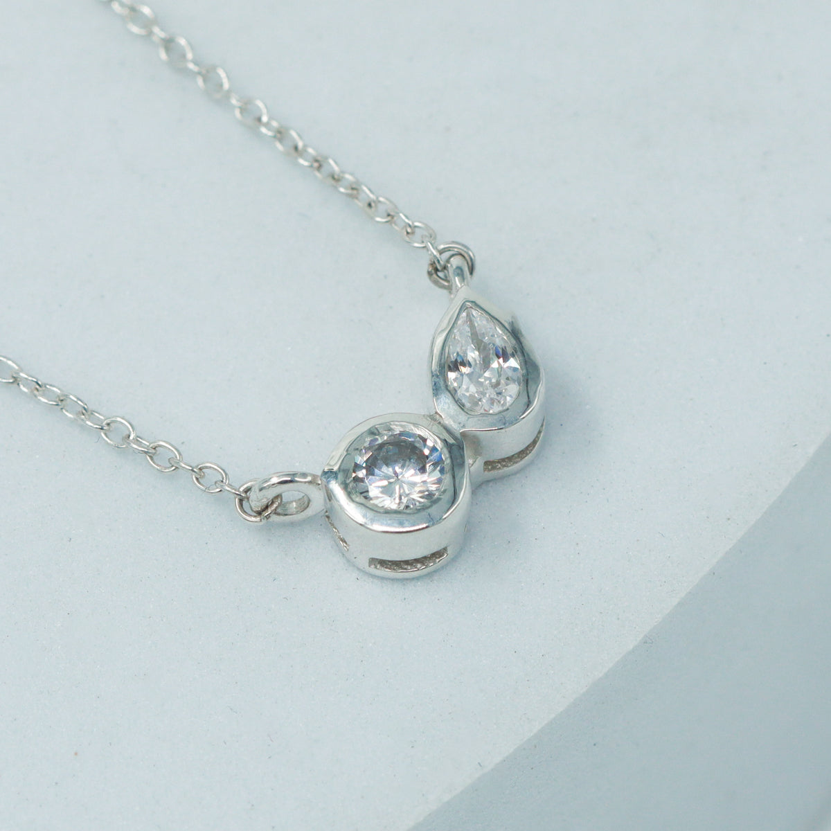 Silver Chain with Twin CZ Dots