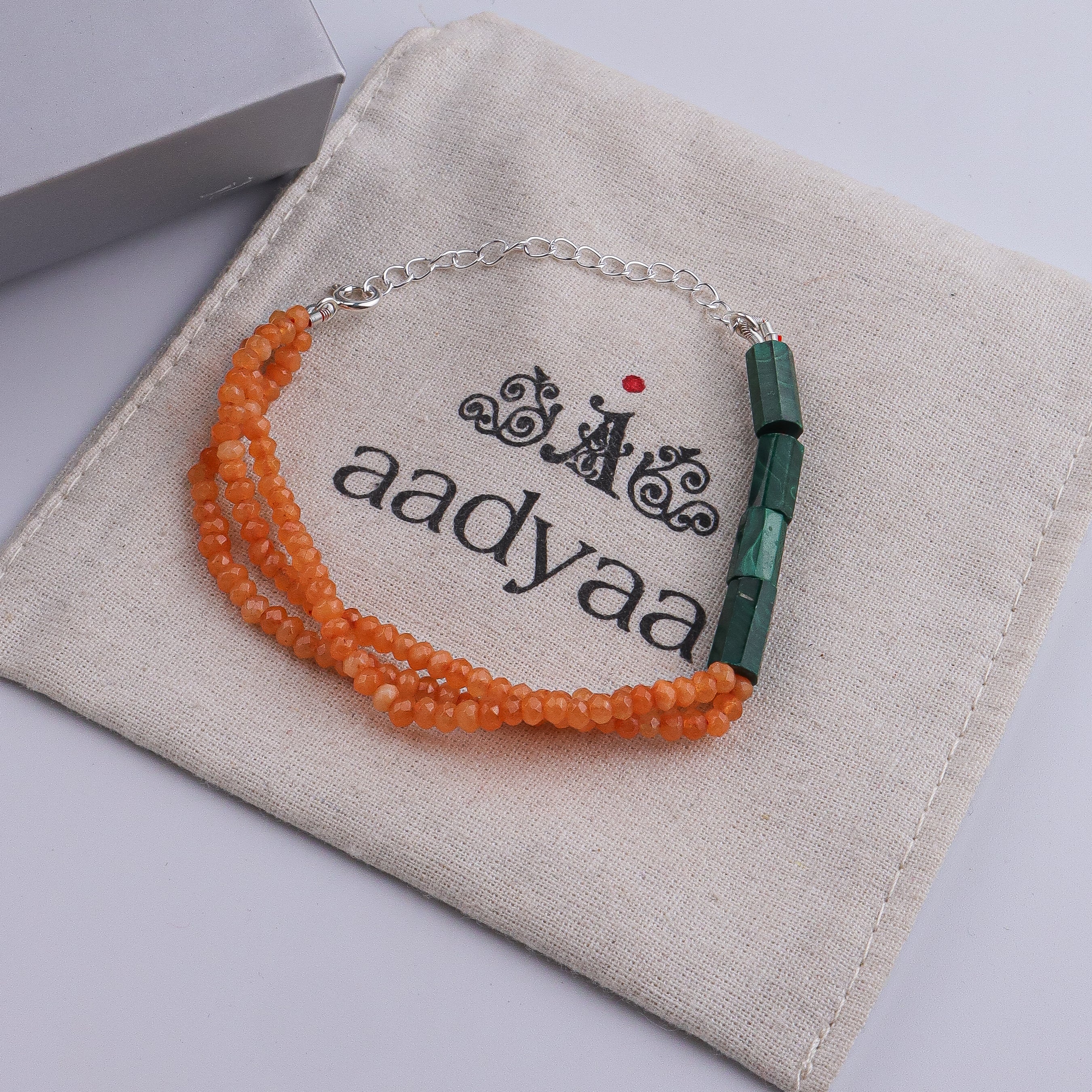 Orange Jade & Malachite Silver Bracelet (Project Handmade)