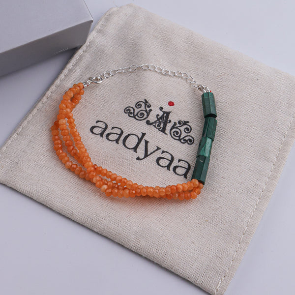 Orange Jade & Malachite Silver Bracelet (Project Handmade)
