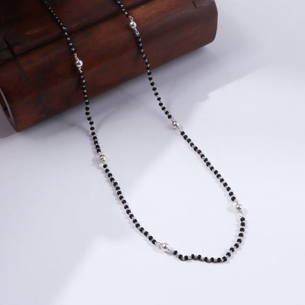 Sterling silver bead mangalsutra necklace with black beads and silver accents