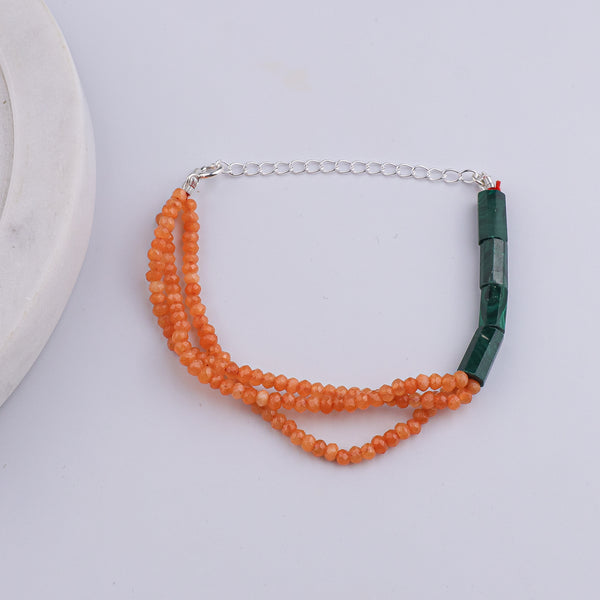 Orange Jade & Malachite Silver Bracelet (Project Handmade)
