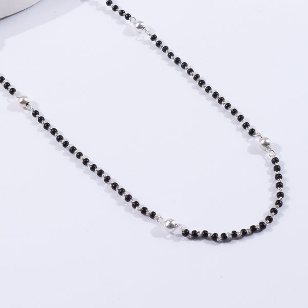 Sterling silver beaded necklace with black and silver beads