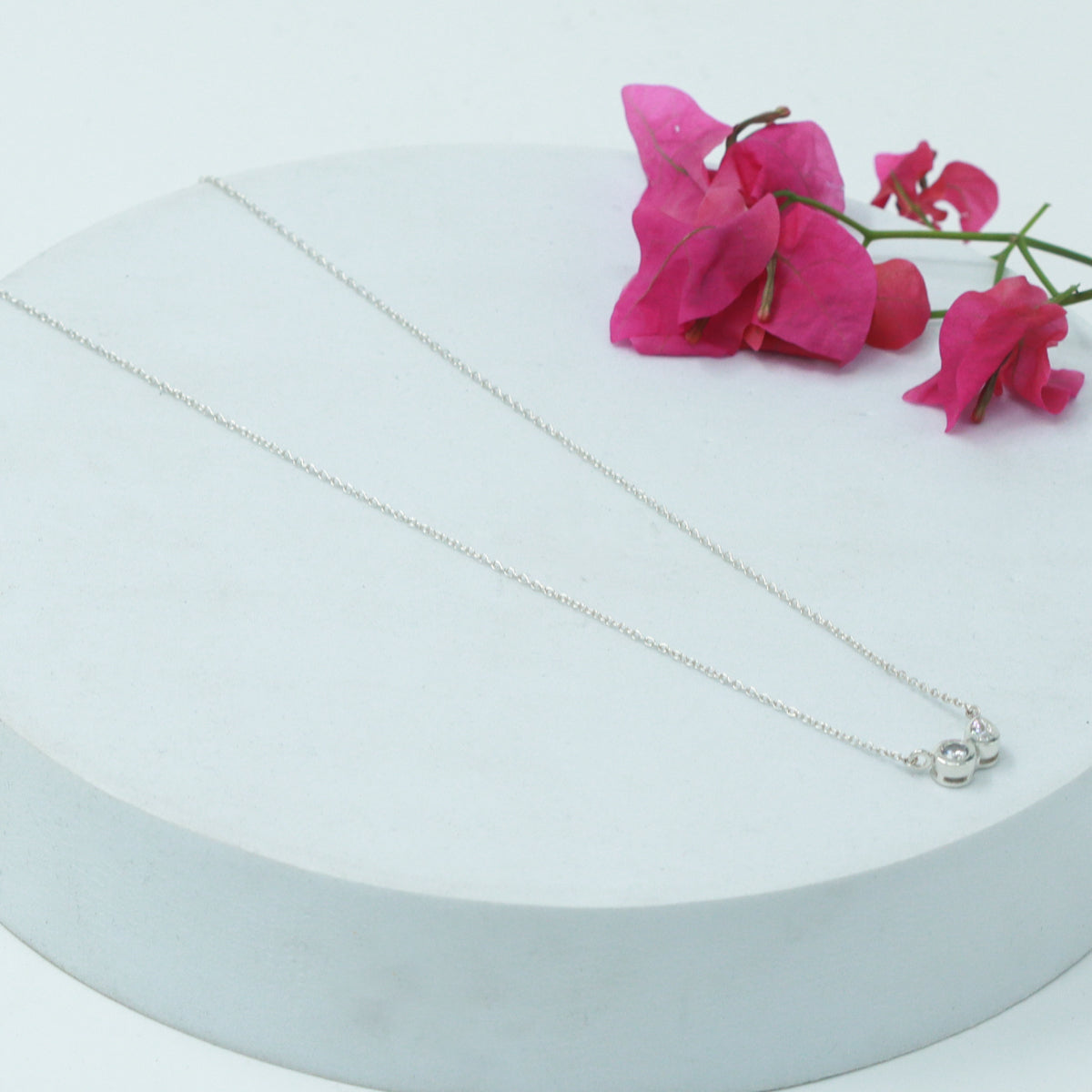 Silver Chain with Twin CZ Dots