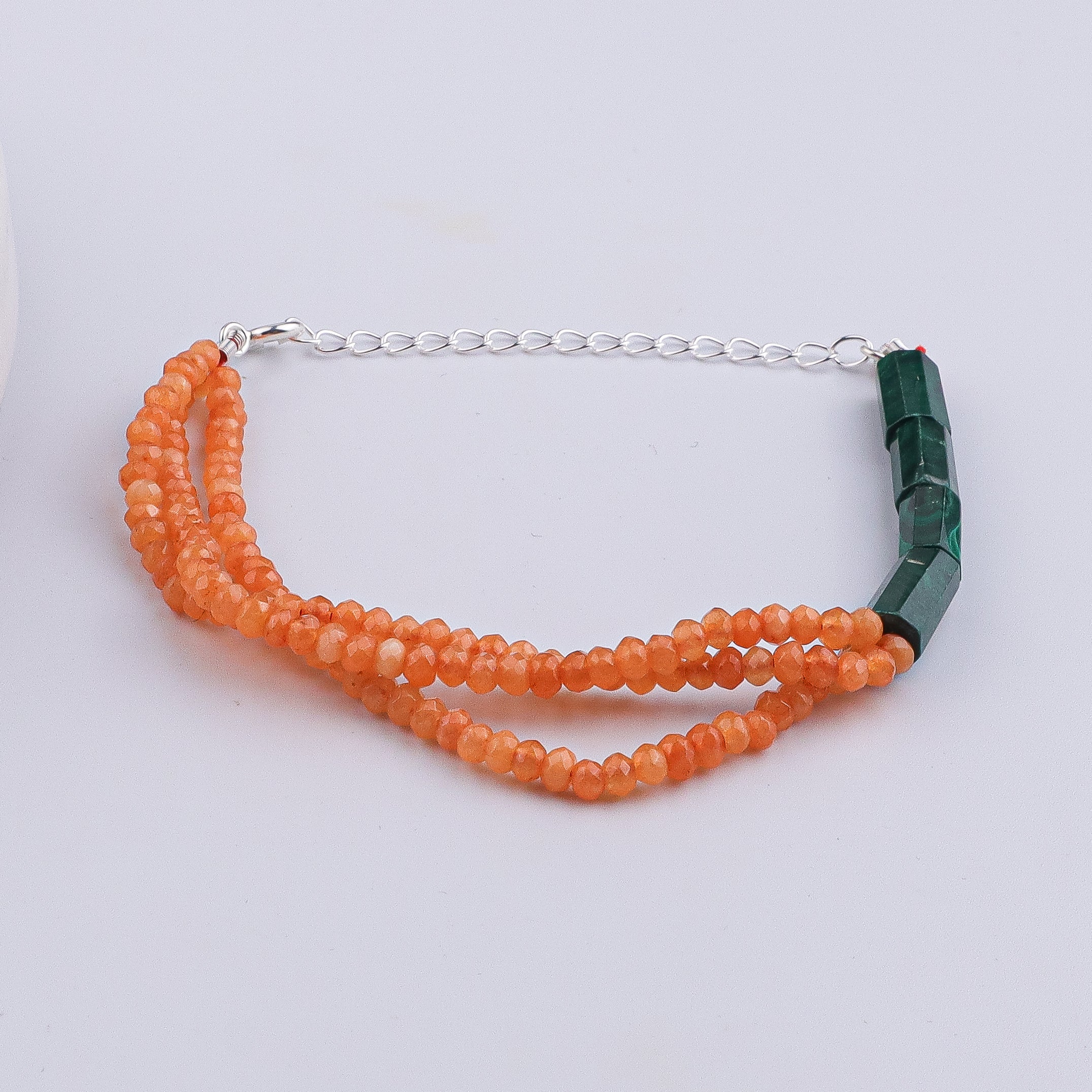 Orange Jade & Malachite Silver Bracelet (Project Handmade)